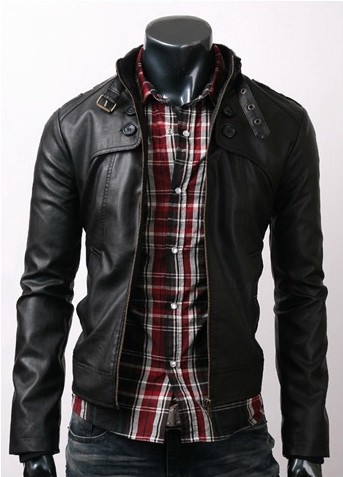 Most Popular Stylish Men's Leather Jacket With Belted Collar